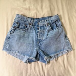 Levi's Light Blue Frayed Jean Shorts